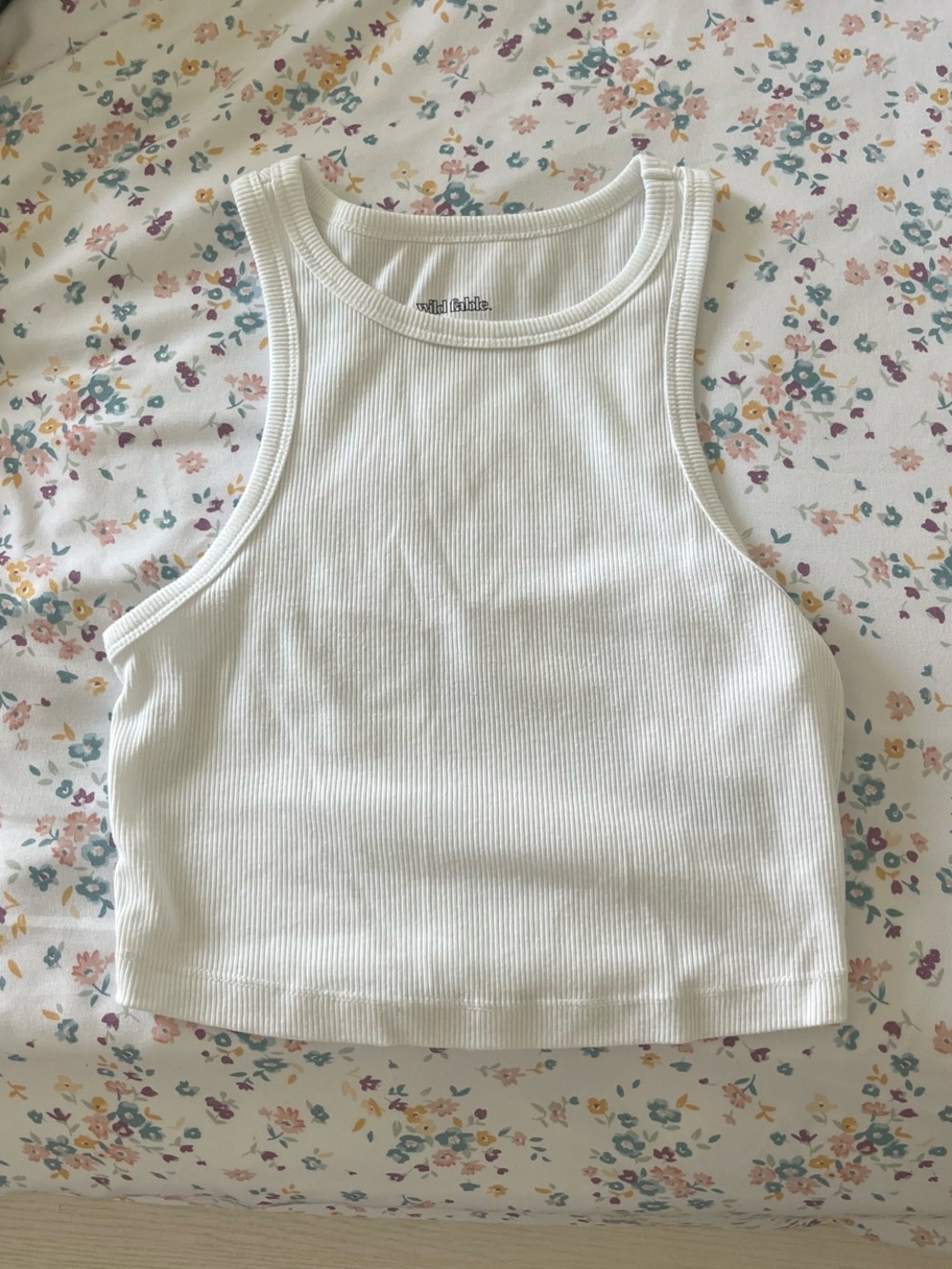 wild fable White Ribbed High-Neck Cropped Tank